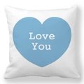 White microfiber pillowcase with light blue Love You heart print for Valentine decor - Light Blue Heart LOVE YOU Style (35)