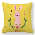 Gelber Oster-Kissenbezug mit rosa Comic-Hase und LOVE-Schriftzug Design - 45x45cm / Gelber Hintergrund Rosa Hase LOVE (34)