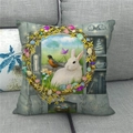 Detailed macro view of the linen fabric texture and Easter rabbit pattern on the pillow case - Vintage Pastoral Robin White Rabbit Style (9)
