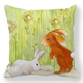 Easter peach skin pillowcase featuring watercolor rabbits and spring floral illustration - 18x18 Inch / White and Brown Rabbits Pastoral Watercolor (29)
