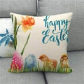 Detail showing the Happy Easter linen pillowcase texture with bunny and chick prints - Daffodils and Two Chicks (16)