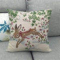 Easter rabbit and winter berries illustration on square linen throw pillow cover - 45x45cm