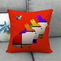 Detailed texture of red linen cushion cover with artistic geometric rabbit print - Red Base Artistic Silhouette Bunny Style (11)
