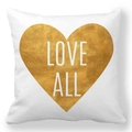 White square peach skin pillowcase with a large gold heart and LOVE ALL print design - Gold LOVE ALL Style (36)