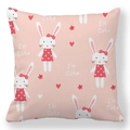 Pink Easter bunny cushion cover with cartoon rabbit pattern and I'm Cute text - 18x18 Inch / Dressed Pink Rabbit