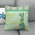 Detail of linen Easter pillow cover with Happy Easter bunny silhouette and daisy patterns - Light Green Base Happy Easter Silhouette Bunny Style (15)