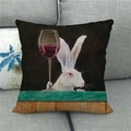 Detailed texture of linen cushion cover featuring a peeking rabbit with wine glass - Red Wine Rabbit (5)