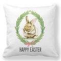 Weißer Oster-Kissenbezug mit Aquarell-Hase, Kranz und Happy Easter Schriftzug - 45x45cm / Kranz Brauner Hase Happy Easter (22)
