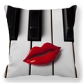 Square peach skin pillowcase with 3D red lips and piano keys pattern on white background - Piano Red Lips Style (39)