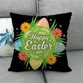 Easter Happy Eggs and Bunny linen throw pillow cover on a grey sofa background - 18x18 Inch / Black Background Holiday Style (6)