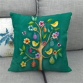 Detail of Easter egg tree pattern on dark green linen pillow cover on a sofa - 18x18 Inch / Dark Green Tree Of Life Style (8)