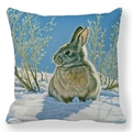 Easter rabbit pillowcase featuring realistic hare in snow on peach skin fabric - 18x18 Inch / Realistic Illustration of Hare in Snow (32)