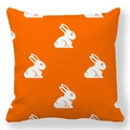 Orange Easter cushion cover featuring white rabbit pattern print in peach skin fabric - 18x18 Inch / Orange Rabbit Array