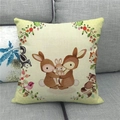 Linen Easter pillow cover with forest animal illustrations and cute bunnies on a sofa - 18x18 Inch / Forest Animal Hug Style (11)