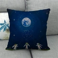 Linen pillowcase featuring night sky illustration with bunnies and moon on a sofa - 18x18 Inch / Night Sky Moon Bunny Style (12)
