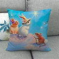 Detail of linen pillowcase featuring a fairy tale rabbit and mouse under a starry sky - Wizard Hat Rabbit Mouse (19)