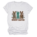 Gros plan sur les imprimés de lapins de Pâques et le texte Howdy Easter sur t-shirt blanc - S / Blanc