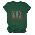 Détail du t-shirt vert forêt avec graphisme lapin de Pâques et motif léopard - S / Vert Vintage