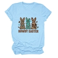 T-shirt bleu clair Howdy Easter avec lapins style western aux motifs léopard et vache - S / Bleu clair