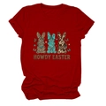 Détail du motif Howdy Easter sur t-shirt rouge avec lapins léopard et imprimés floraux - S / Rouge