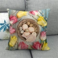 Linen Easter pillow cover with bird nest and tulips on vintage blue wood texture - 18x18 Inch / Bird Nest Tulip Wood Style (15)