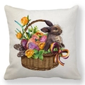Oster-Kissenbezug mit süßem braunem Hasen und buntem Eier-Design in Pfirsichhaut - 45x45cm / Realistischer Hasen Blumenkorb (23)