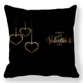 Taie d'oreiller noire avec motifs de cœurs dorés et texte Happy Valentine's Day - Cœur Suspendu Or Noir (38) / 45x45cm