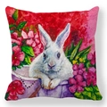 Easter bunny pillowcase with watercolor rabbit and floral print in soft peach skin fabric - 18x18 Inch / Watercolor White Rabbit Surrounded by Flowers (33)