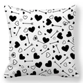Valentine Peach Skin pillowcase featuring black hearts and Cupid arrow on white base - Black White Heart And Cupid Arrow Style (39)