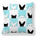 Easter bunny and cat checkered pillowcase in light blue and white peach skin fabric - 18x18 Inch / Blue Check Peeking Animals