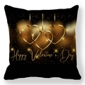 Housse de coussin Saint-Valentin noire avec cœurs dorés et texte de célébration - Triple Cœur Or Noir (39) / 45x45cm