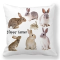 Happy Easter peach skin pillowcase with six realistic bunny motifs and cursive text - 18x18 Inch / Happy Easter Six Realistic Rabbits (31)