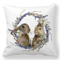 Easter peach skin pillowcase with watercolor rabbits and lavender wreath design - 18x18 Inch / Double Bunnies in Lavender Wreath (25)