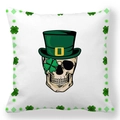 Dettaglio della federa per San Patrizio con teschio festivo e cappello da leprechaun verde - Teschio di Festa (Style-17)