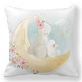 Easter pillow cover with cute bunnies on a crescent moon watercolor design - 18x18 Inch / Two White Rabbits on Crescent Moon Illustration (35)