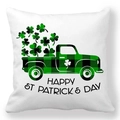 Dettaglio della federa per San Patrizio con camion a quadri verdi e motivo a trifoglio - Camion Plaid Buone Feste (Style-20)