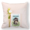 Rosa Kissenhülle mit Hasen-Aquarell und Hoppy Easter Schriftzug für Ostern - 45x45cm / Rosa Hintergrund Aquarell Hase (25)