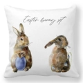 Easter bunny and blue egg watercolor pattern on square white peach skin pillowcase - 18x18 Inch / Watercolor Blue Flower Bunnies (26)