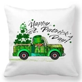 Dettaglio della federa per San Patrizio con stampa di camion verde e quadrifogli - Camion Fortuna Plaid Verde (Style-28)