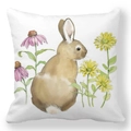 Peach skin pillowcase featuring watercolor brown bunny and spring floral patterns - 18x18 Inch / Watercolor Rabbit Back and Daisy Flowers (36)