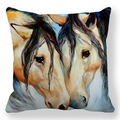 Detail of artistic horse oil painting print on peach skin pillowcase with vivid colors - Realistic Double Horse Oil Painting Pattern (1)