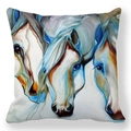 Artistic watercolor oil painting horse pattern on textured square peach skin pillowcase - Freehand Three Horses Art Oil Painting Pattern (3)