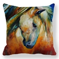 Artistic oil painting style horse portrait print on peach skin fabric square cushion cover - Spliced Color Block Horse Head Art Pattern (4)