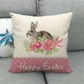 Funda de cojín de Pascua de lino con conejo, flores y frase Happy Easter - Conejo Realista Lunares Rosas (20)