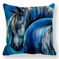 Vue détaillée de la texture peau de pêche avec peinture à l'huile de cheval bleu - Motif Peinture à l'Huile de Coursier Bleu Profond Mélancolique (7)