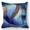 Détail de la housse de coussin en peau de pêche avec motif de cheval blanc peint à l'huile - Motif de Silhouette de Tête de Cheval Blanc Réaliste (8)