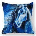 Housse de coussin carrée avec peinture à l'huile d'un cheval à l'aquarelle bleue et blanche - Motif de Cheval aux Lignes Artistiques Fluides (11)