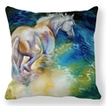Housse de coussin décorative avec peinture de cheval à l'aquarelle et touches artistiques - Motif Peinture à l'Huile Cheval Blanc Éclatant (13)