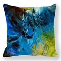 Gros plan sur l'imprimé abstrait de peinture à l'huile de cheval sur la taie d'oreiller - Motif Artistique Tête de Cheval Abstrait Tons Froids (15)