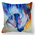 Gros plan du tissu peau de pêche avec motif de cheval coloré à l'aquarelle sur la housse - Motif Peinture à l'Huile Cheval Abstrait Impressionniste (16)